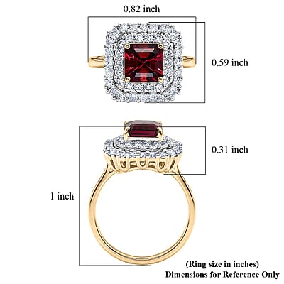 10K Yellow Gold AAA Asscher Cut Ouro Fino Rubellite, Luxuriant Lab Grown Diamond (G-H, SI) Ring (Size 7.0) 3.00 ctw