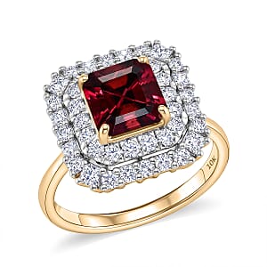 AAA Asscher Cut Ouro Fino Rubellite and Luxuriant Lab Grown Diamond G-H SI 3.00 ctw Ring in 10K Yellow Gold (Size 6.0)