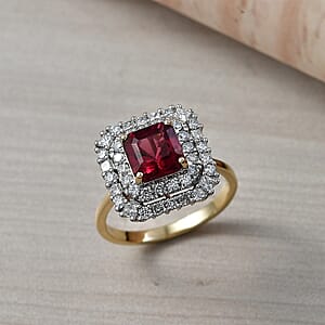 AAA Asscher Cut Ouro Fino Rubellite and Luxuriant Lab Grown Diamond G-H SI 3.00 ctw Ring in 10K Yellow Gold (Size 6.0)