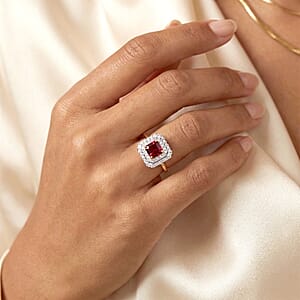 AAA Asscher Cut Ouro Fino Rubellite and Luxuriant Lab Grown Diamond G-H SI 3.00 ctw Ring in 10K Yellow Gold (Size 6.0)