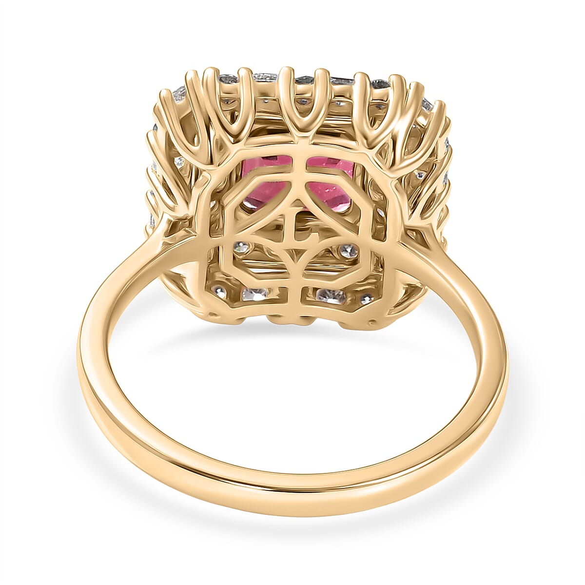 AAA Asscher Cut Ouro Fino Rubellite and Luxuriant Lab Grown Diamond G-H SI 3.00 ctw Ring in 10K Yellow Gold (Size 6.0) image number 4