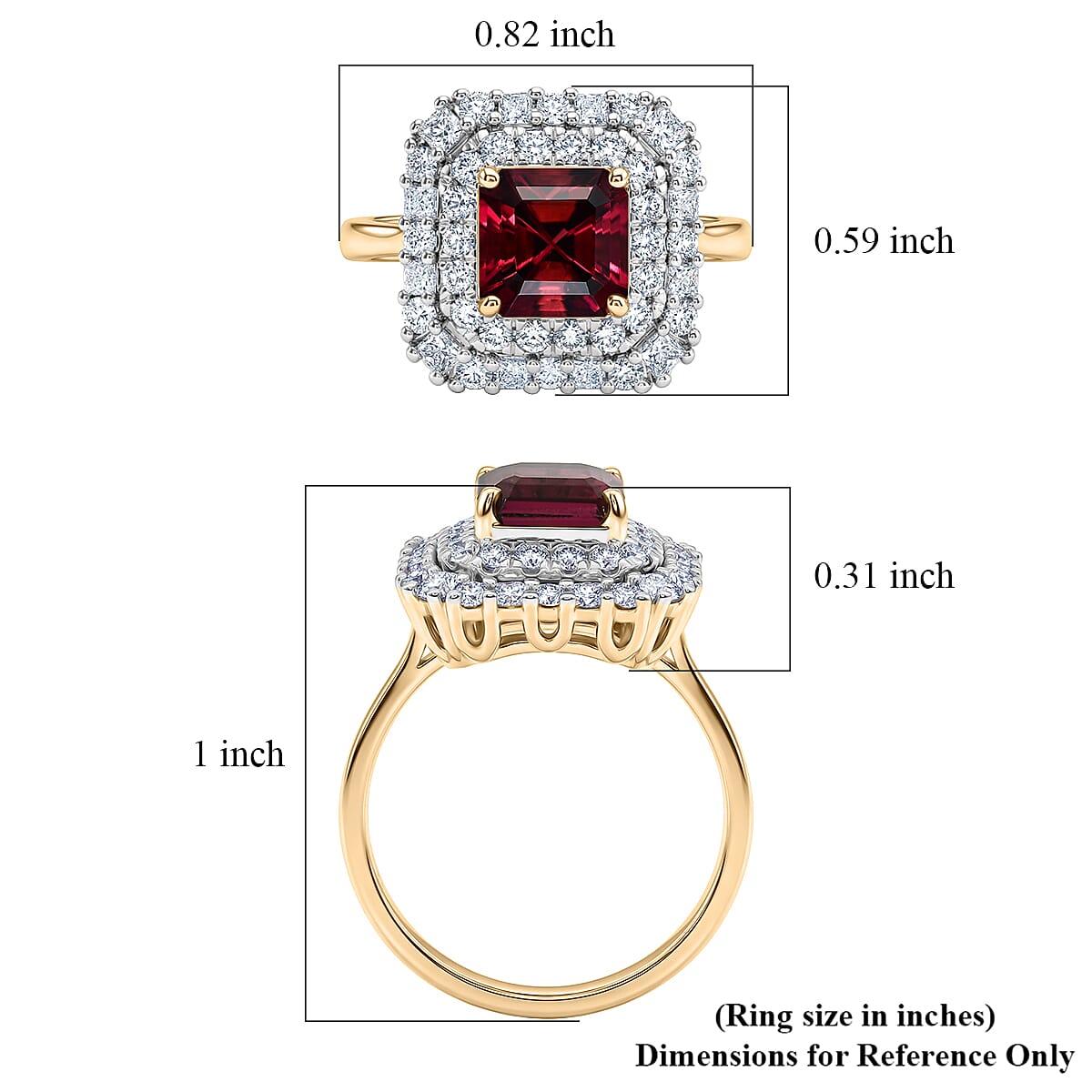 AAA Asscher Cut Ouro Fino Rubellite and Luxuriant Lab Grown Diamond G-H SI 3.00 ctw Ring in 10K Yellow Gold (Size 6.0) image number 5