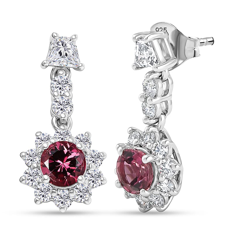Certified & Appraised D'Joy Ouro Fino Rubellite and Moissanite 2.20 ctw Earrings in Rhodium Over Sterling Silver