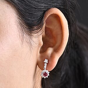 Certified & Appraised D'Joy Ouro Fino Rubellite and Moissanite 2.20 ctw Earrings in Rhodium Over Sterling Silver