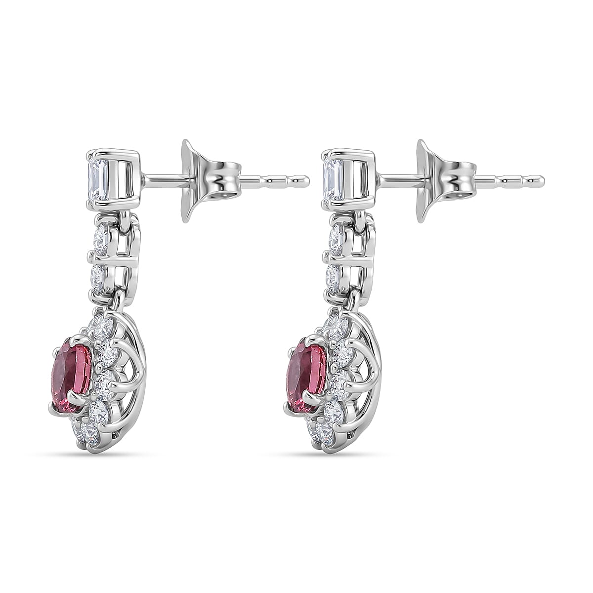 Certified & Appraised D'Joy Ouro Fino Rubellite and Moissanite 2.20 ctw Earrings in Rhodium Over Sterling Silver