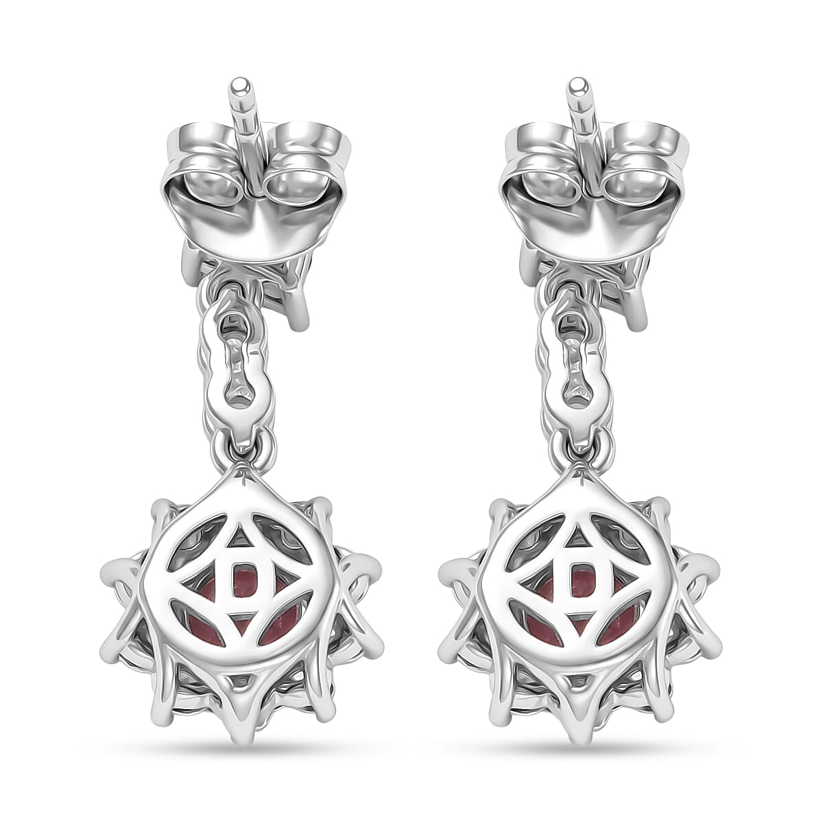 Certified & Appraised D'Joy Ouro Fino Rubellite and Moissanite 2.20 ctw Earrings in Rhodium Over Sterling Silver