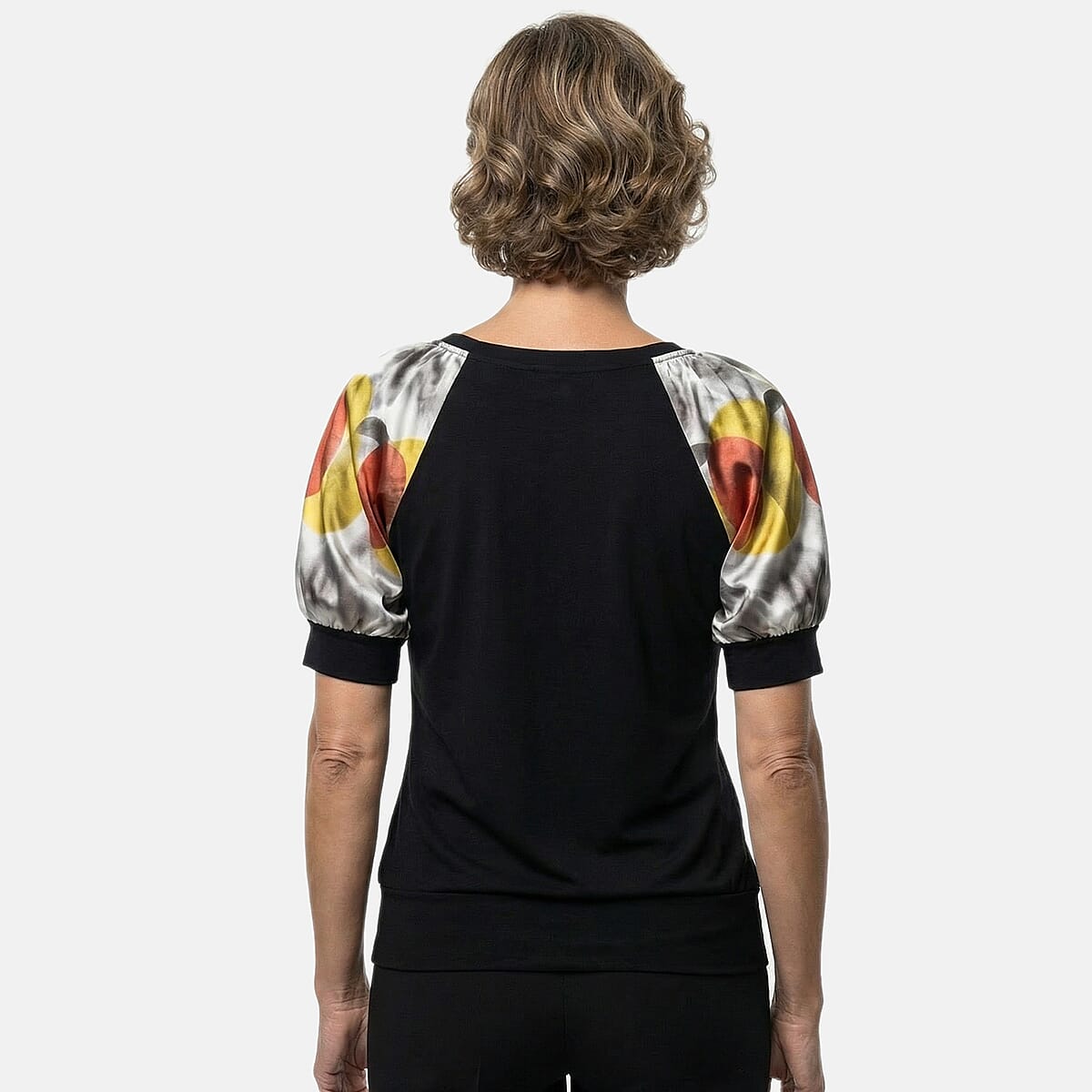 Vertigo Black, Multi Color Painting Print Puff Sleeve Top -Extra Small image number 2