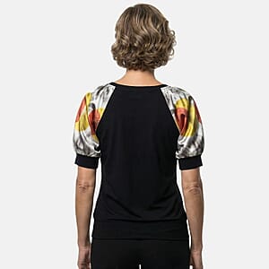 Vertigo Black, Multi Color Painting Print Puff Sleeve Top -Extra Small