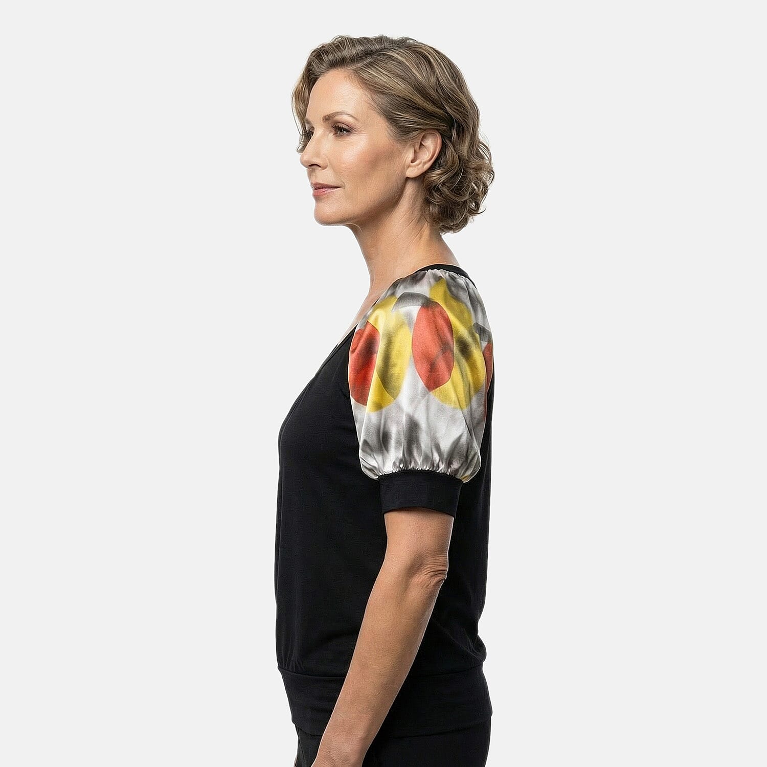 Vertigo Black, Multi Color Painting Print Puff Sleeve Top -Extra Small
