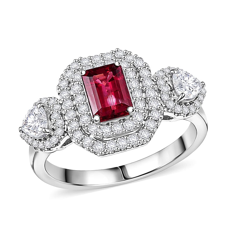 Certified & Appraised D'Joy Premium Ouro Fino Rubellite and Moissanite 2.07 ctw Ring in Rhodium Over Sterling Silver (Size 10.0)