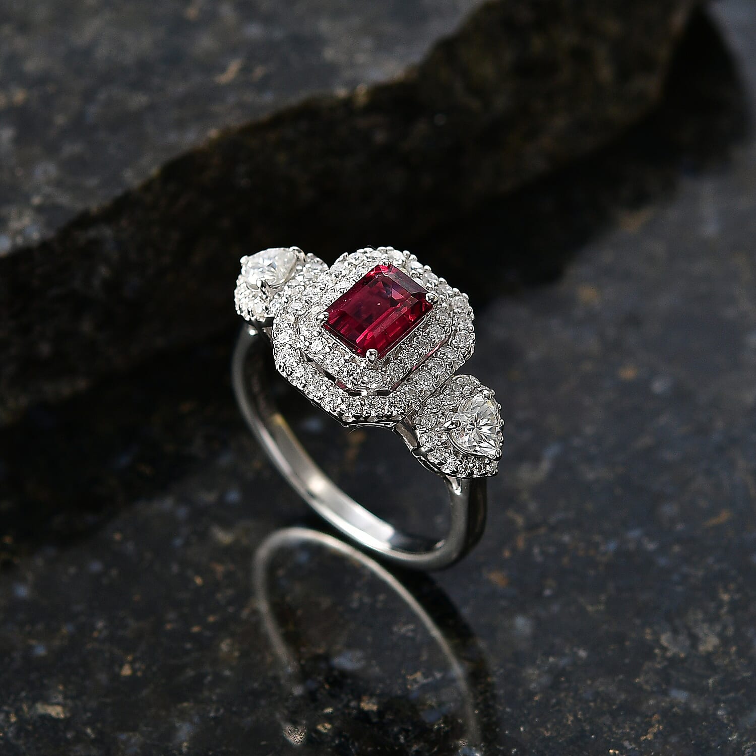 Certified & Appraised D'Joy Premium Ouro Fino Rubellite and Moissanite 2.07 ctw Ring in Rhodium Over Sterling Silver (Size 10.0)