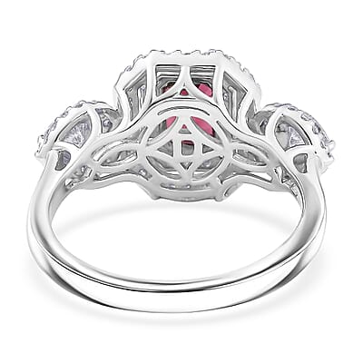 Certified & Appraised D'Joy Premium Ouro Fino Rubellite and Moissanite 2.07 ctw Ring in Rhodium Over Sterling Silver (Size 10.0)