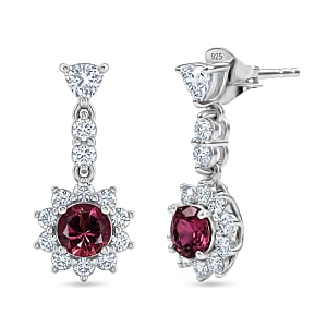 Certified & Appraised D'Joy Premium Ouro Fino Rubellite and Moissanite 2.20 ctw Earrings in Rhodium Over Sterling Silver