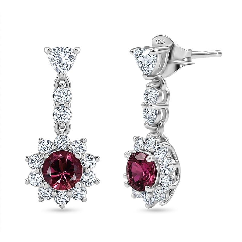 Certified & Appraised D'Joy Premium Ouro Fino Rubellite and Moissanite 2.20 ctw Earrings in Rhodium Over Sterling Silver