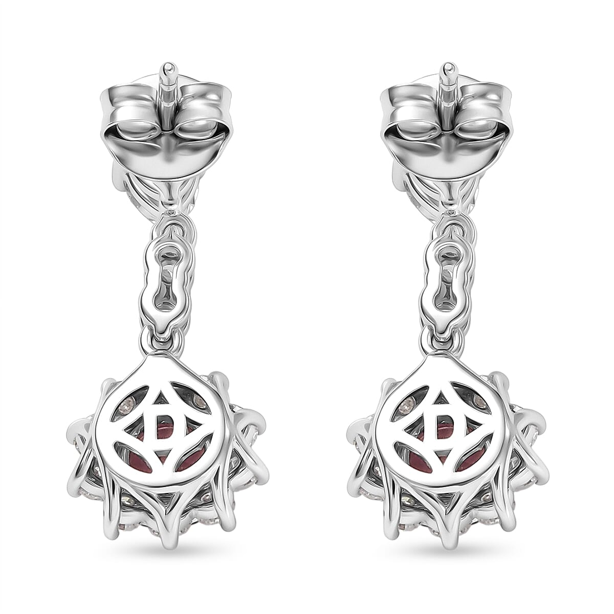 Certified & Appraised D'Joy Premium Ouro Fino Rubellite and Moissanite 2.20 ctw Earrings in Rhodium Over Sterling Silver image number 4