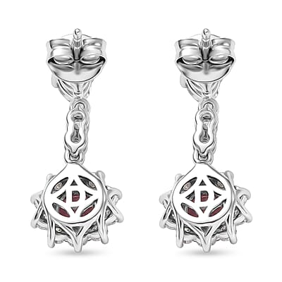 Certified & Appraised D'Joy Premium Ouro Fino Rubellite and Moissanite 2.20 ctw Earrings in Rhodium Over Sterling Silver