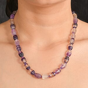 EverTrue Multi Fluorite and African Amethyst 270.00 ctw Beaded Necklace in 18K YG Plated 18 Inches 