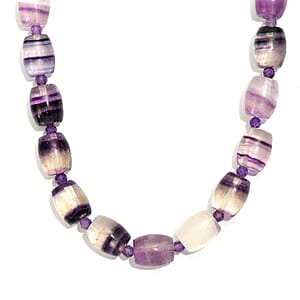 EverTrue Multi Fluorite and African Amethyst 270.00 ctw Beaded Necklace in 18K YG Plated 18 Inches 