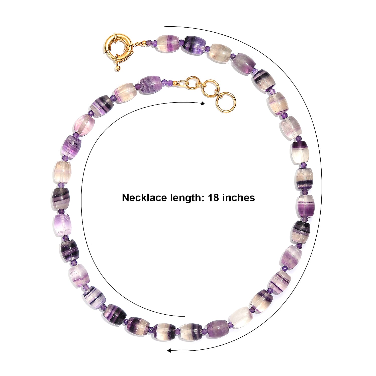 EverTrue Multi Fluorite and African Amethyst 270.00 ctw Beaded Necklace in 18K YG Plated 18 Inches 