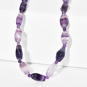 EverTrue Multi Fluorite and African Amethyst 195.00 ctw Beaded Necklace in 18K YG Plated 18 Inches 