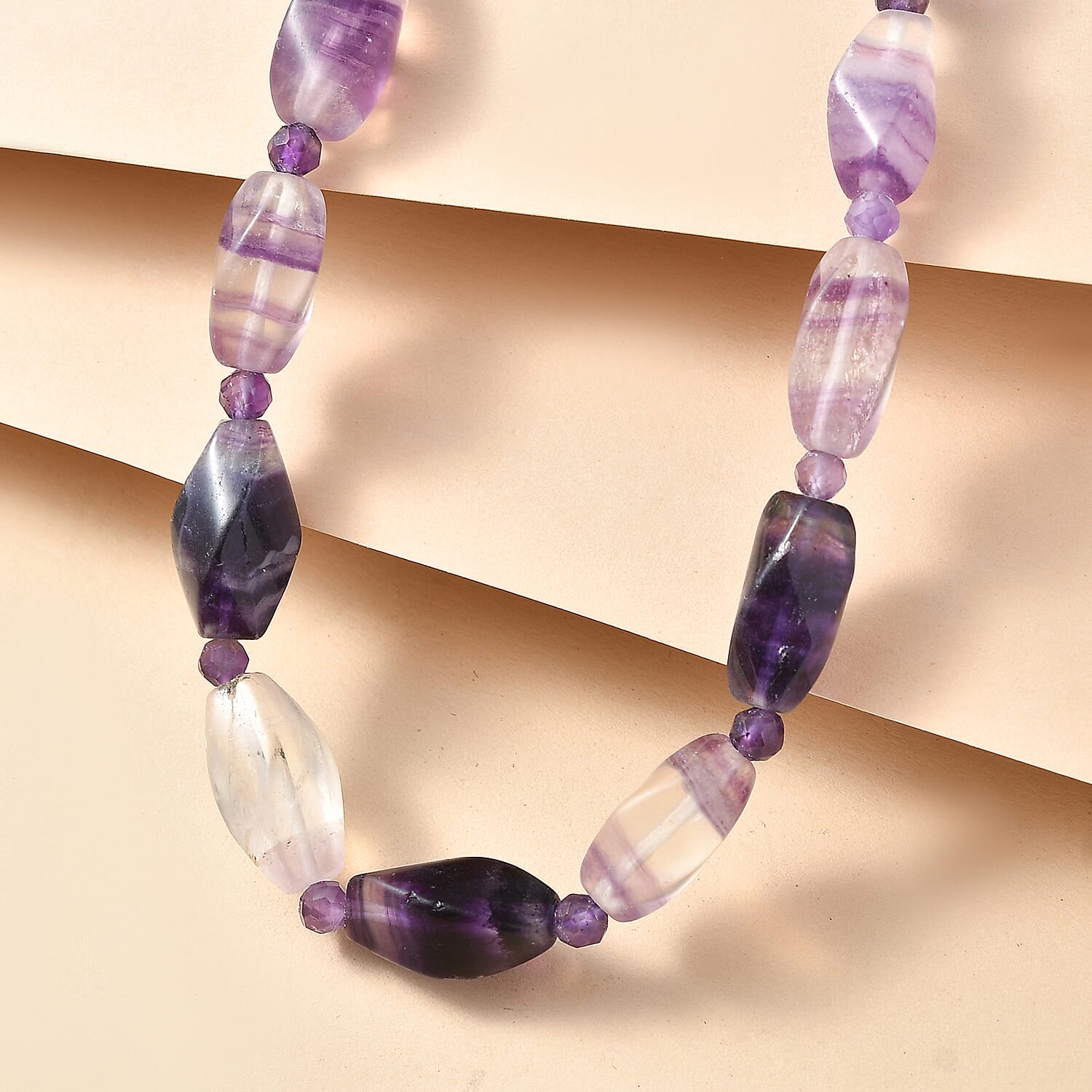 EverTrue Multi Fluorite and African Amethyst 195.00 ctw Beaded Necklace in 18K YG Plated 18 Inches