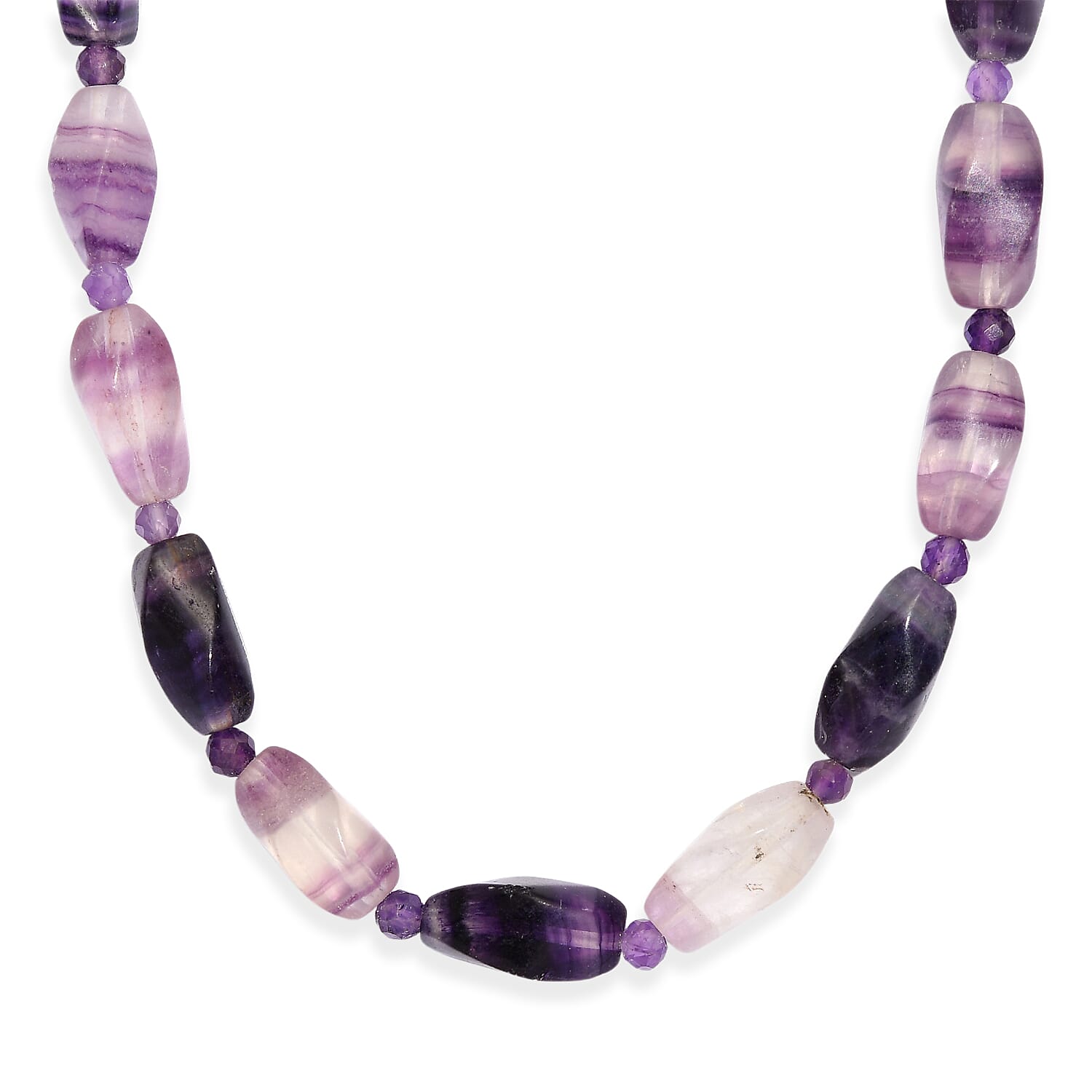 EverTrue Multi Fluorite and African Amethyst 195.00 ctw Beaded Necklace in 18K YG Plated 18 Inches
