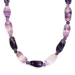 EverTrue Multi Fluorite and African Amethyst 195.00 ctw Beaded Necklace in 18K YG Plated 18 Inches 