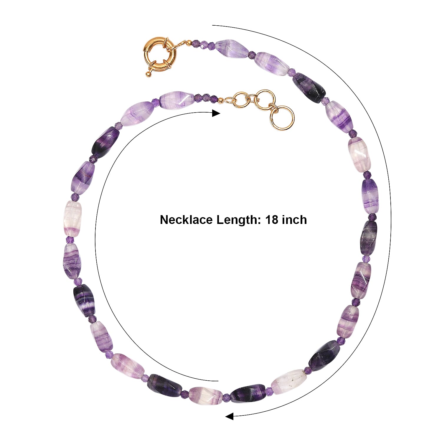 EverTrue Multi Fluorite and African Amethyst 195.00 ctw Beaded Necklace in 18K YG Plated 18 Inches