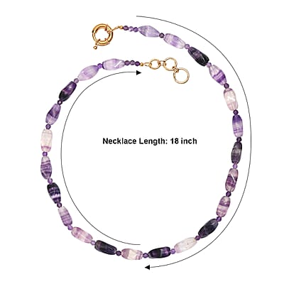 EverTrue Multi Fluorite and African Amethyst 195.00 ctw Beaded Necklace in 18K YG Plated 18 Inches