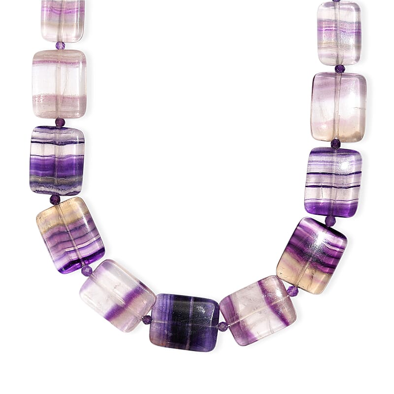 EverTrue Multi Fluorite and African Amethyst 480.00 ctw Beaded Necklace in 18K YG Plated 18 Inches
