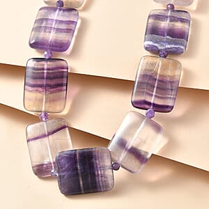 EverTrue Multi Fluorite and African Amethyst 480.00 ctw Beaded Necklace in 18K YG Plated 18 Inches 