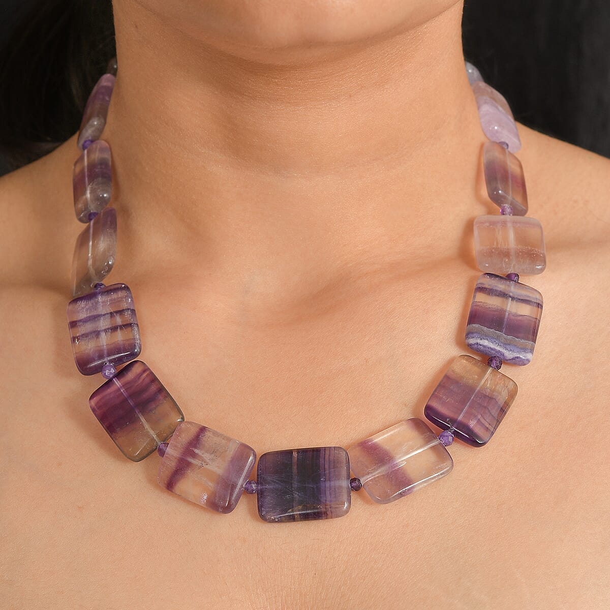 EverTrue Multi Fluorite and African Amethyst 480.00 ctw Beaded Necklace in 18K YG Plated 18 Inches  image number 2