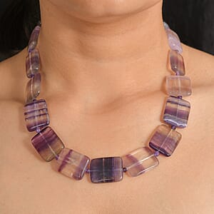 EverTrue Multi Fluorite and African Amethyst 480.00 ctw Beaded Necklace in 18K YG Plated 18 Inches 