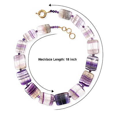 EverTrue Multi Fluorite and African Amethyst 480.00 ctw Beaded Necklace in 18K YG Plated 18 Inches