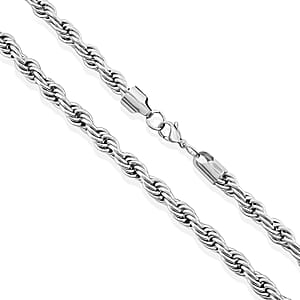 Rope Chain Necklace in Stainless Steel 24 Inches 