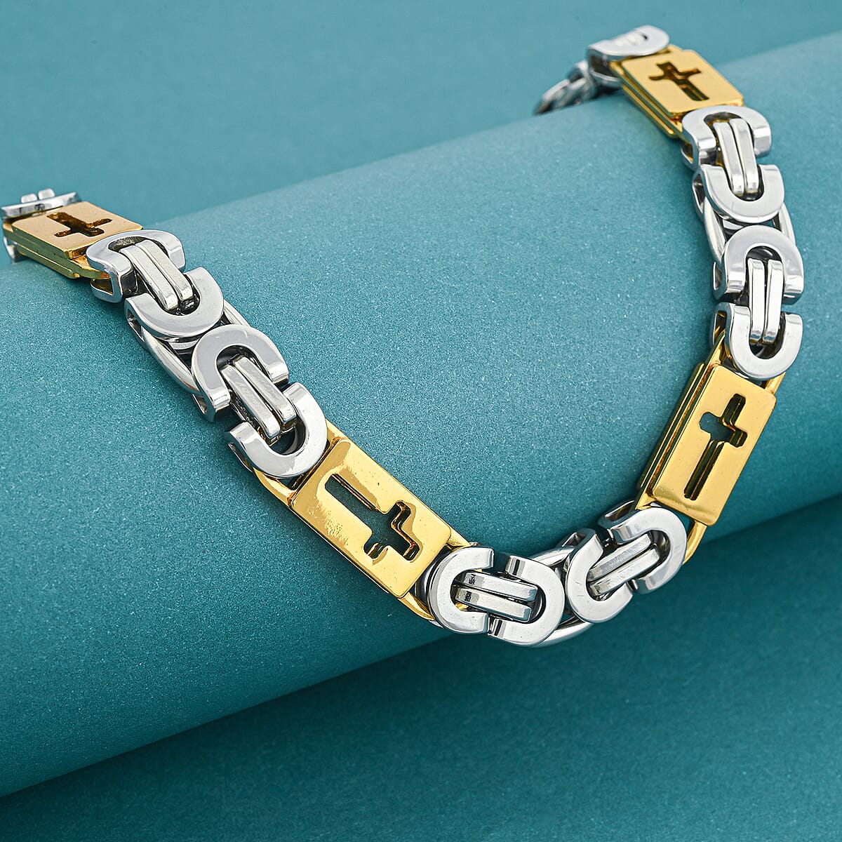 Cross Necklace in ION Plated YG and Stainless Steel 22 Inches  image number 1