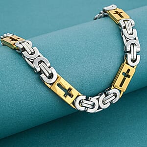 Cross Necklace in ION Plated YG and Stainless Steel 22 Inches 