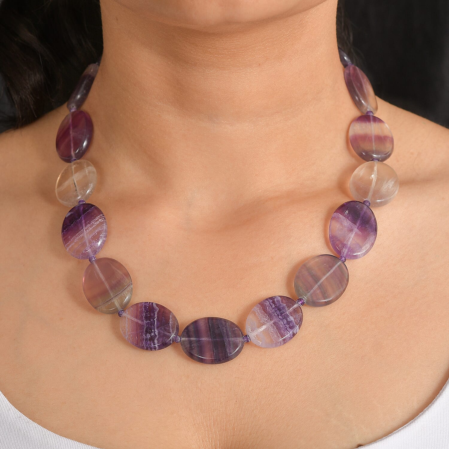 EverTrue Multi Fluorite and African Amethyst 435.00 ctw Beaded Necklace in 18K YG Plated 18 Inches
