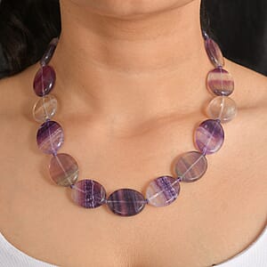 EverTrue Multi Fluorite and African Amethyst 435.00 ctw Beaded Necklace in 18K YG Plated 18 Inches 