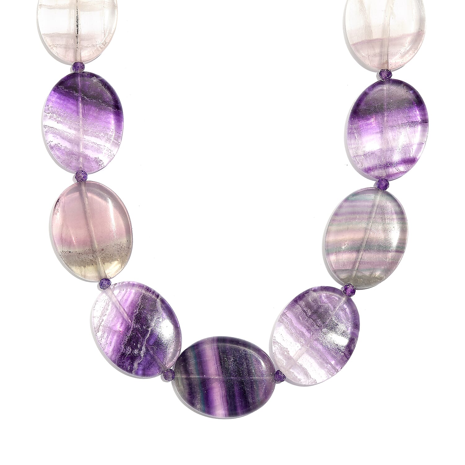 EverTrue Multi Fluorite and African Amethyst 435.00 ctw Beaded Necklace in 18K YG Plated 18 Inches