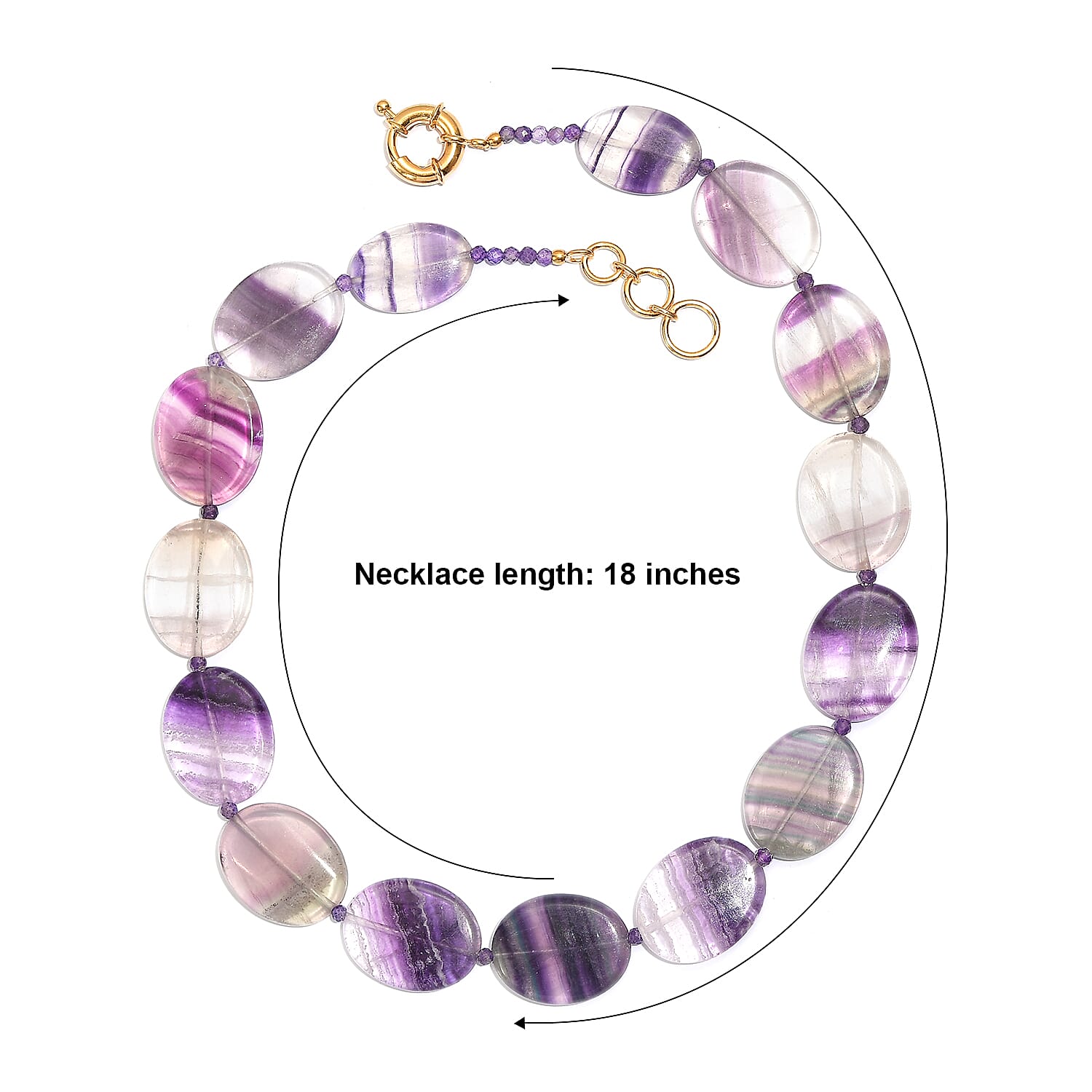 EverTrue Multi Fluorite and African Amethyst 435.00 ctw Beaded Necklace in 18K YG Plated 18 Inches