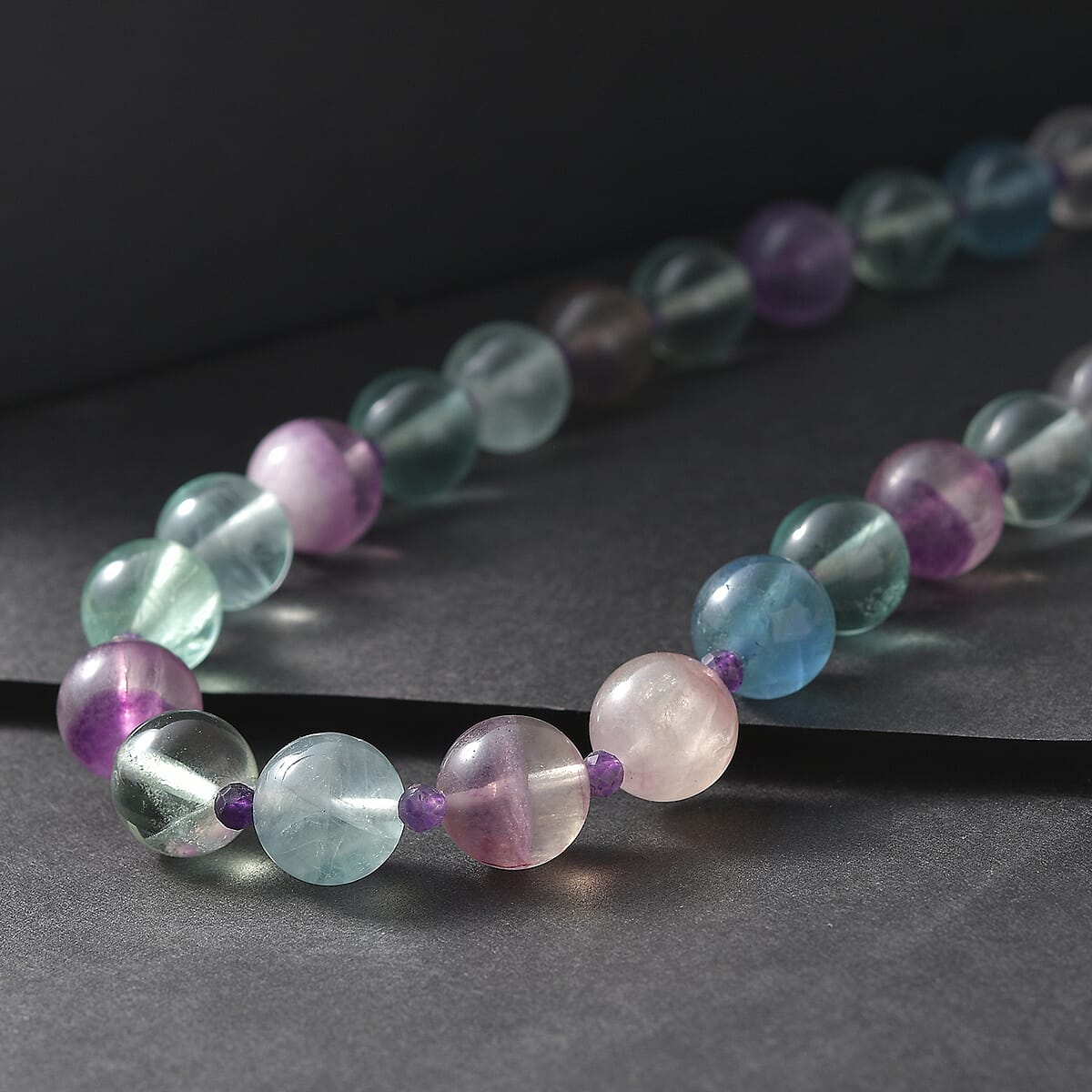 EverTrue Multi Fluorite and African Amethyst 345.00 ctw Beaded Necklace in 18K YG Plated 18 Inches  image number 1