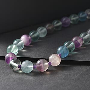 EverTrue Multi Fluorite and African Amethyst 345.00 ctw Beaded Necklace in 18K YG Plated 18 Inches 