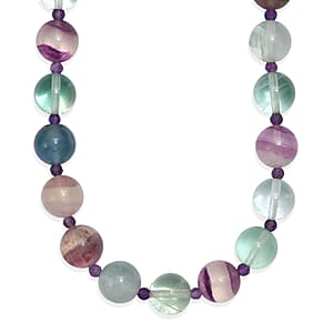 EverTrue Multi Fluorite and African Amethyst 345.00 ctw Beaded Necklace in 18K YG Plated 18 Inches 