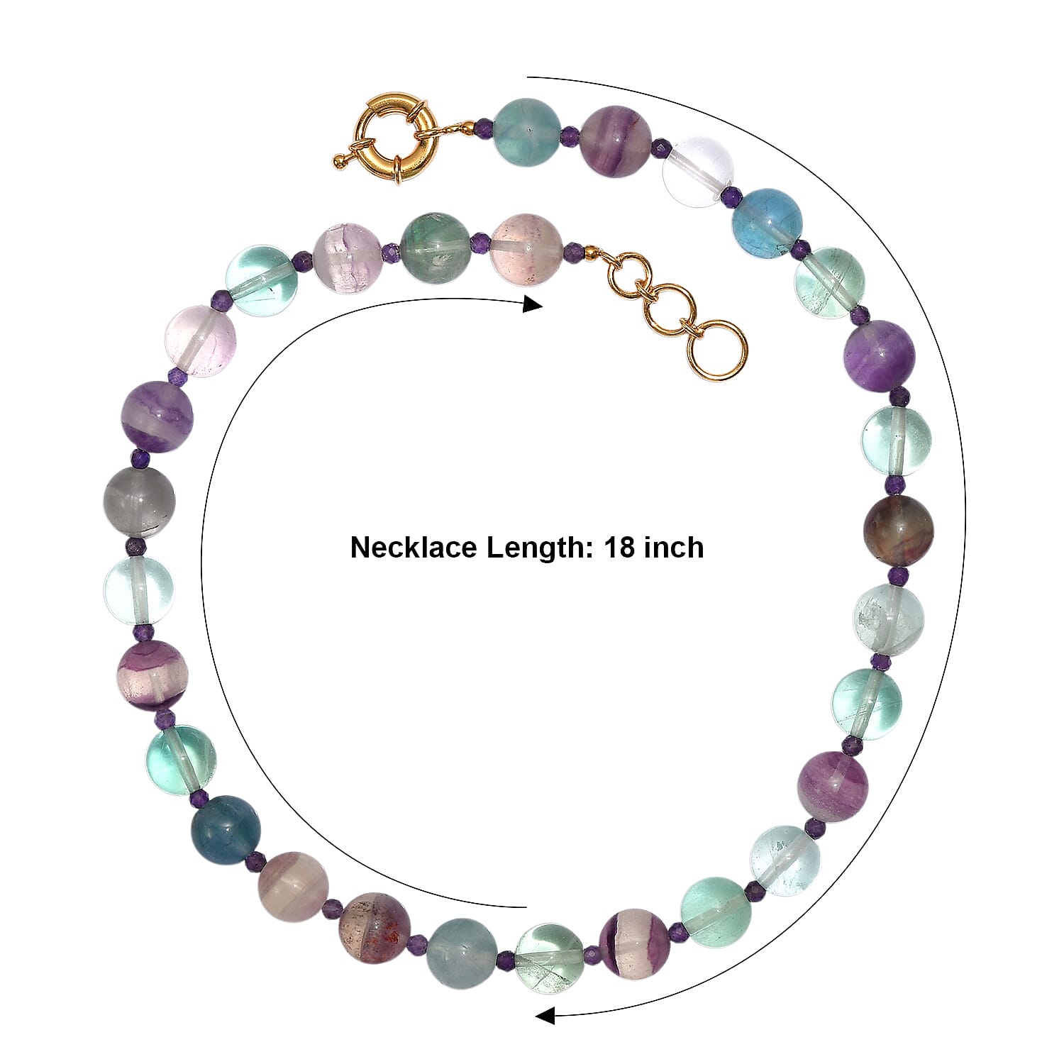 EverTrue Multi Fluorite and African Amethyst 345.00 ctw Beaded Necklace in 18K YG Plated 18 Inches