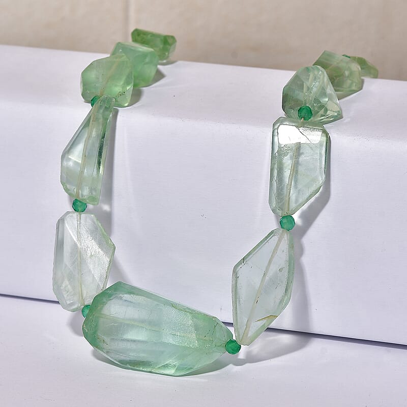 EverTrue Green Onyx and Mint Green Fluorite 575.00 ctw Beaded Necklace in 18K YG Plated 18 Inches