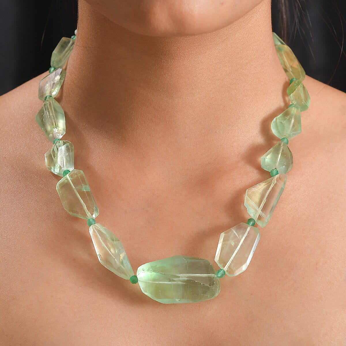 EverTrue Green Onyx and Mint Green Fluorite 575.00 ctw Beaded Necklace in 18K YG Plated 18 Inches   image number 2