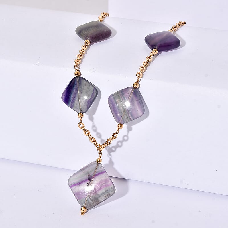 EverTrue Multi Fluorite 205.00 ctw Beaded Necklace in ION Plated YG Stainless Steel 24 Inches