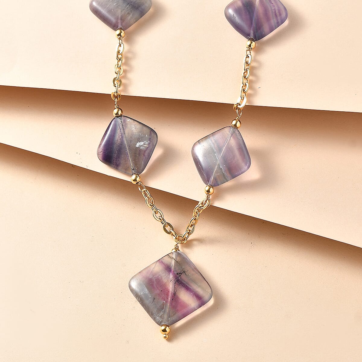 EverTrue Multi Fluorite 205.00 ctw Beaded Necklace in ION Plated YG Stainless Steel 24 Inches  image number 1