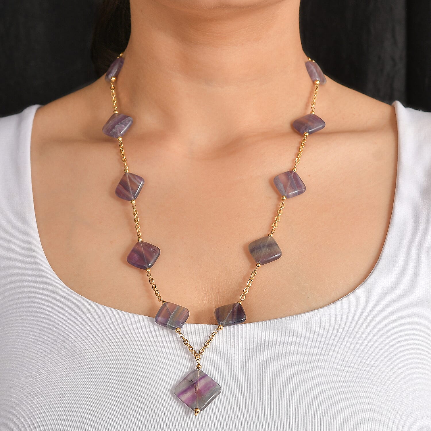 EverTrue Multi Fluorite 205.00 ctw Beaded Necklace in ION Plated YG Stainless Steel 24 Inches